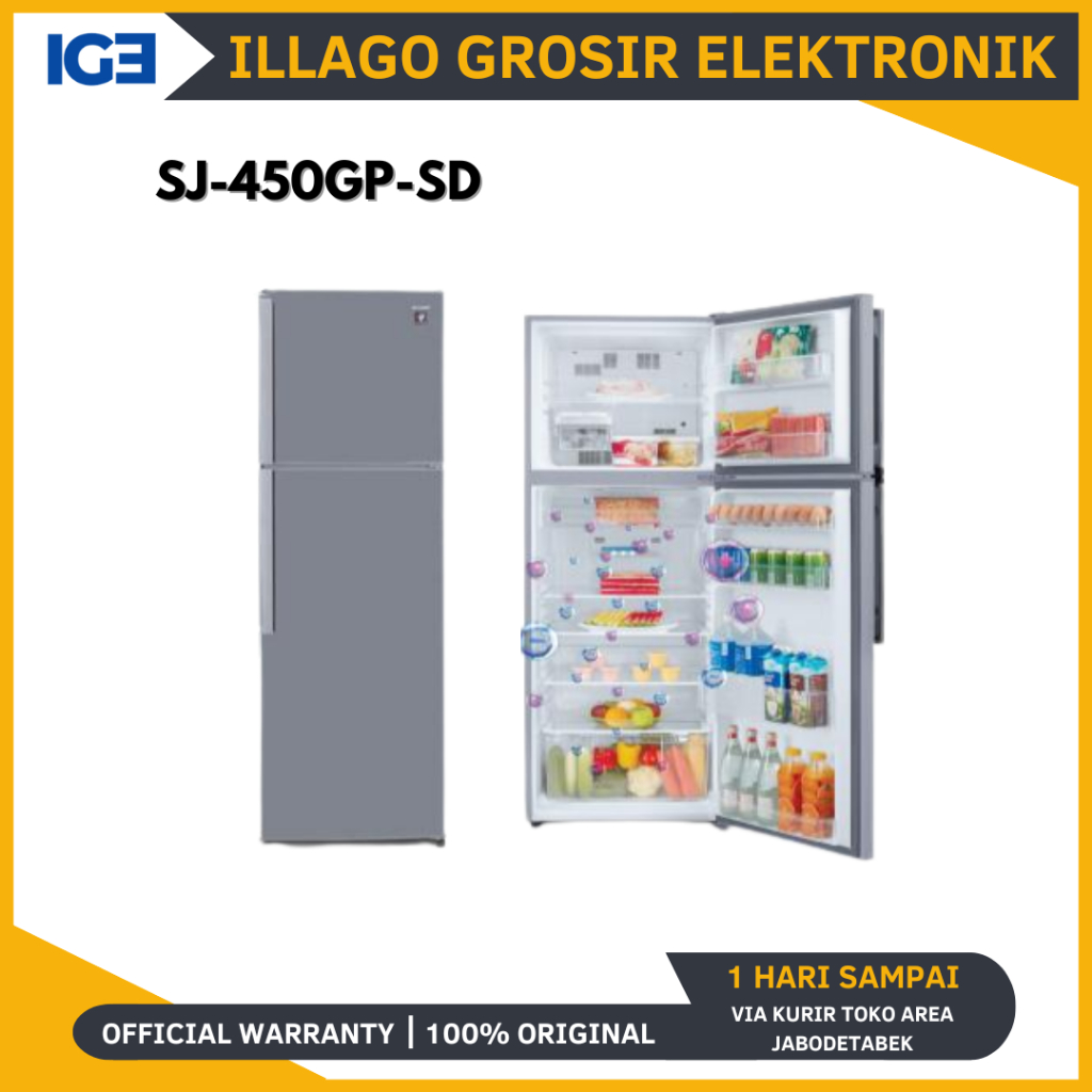 SHARP SJ-450GP-SD Big Kirei Series Kulkas 2 Pintu 352 L