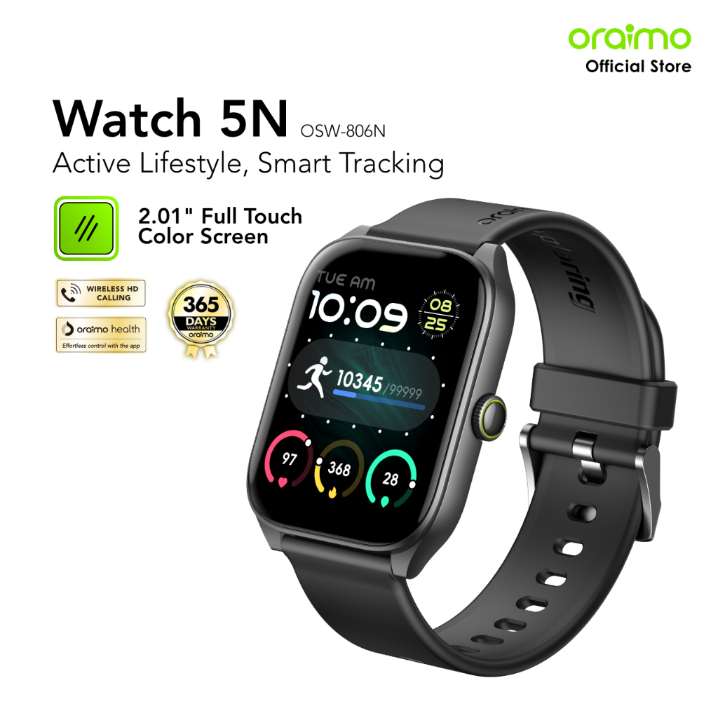 (NEW LAUNCH) oraimo Watch 5N Smartwatch OSW-806N Jam Tangan Pintar Layar TFT 2.01" Bluetooth Baterai
