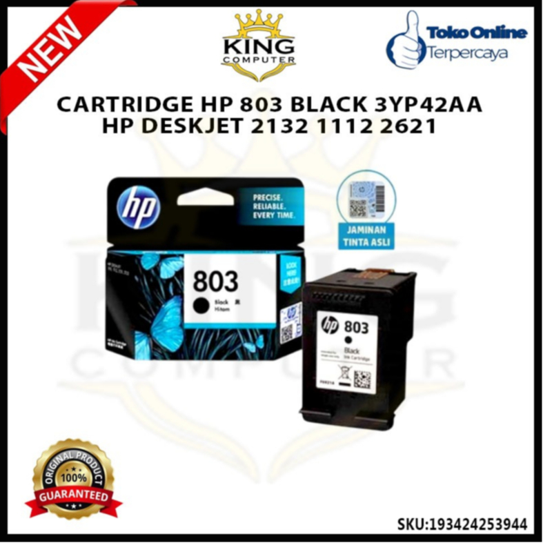 TINTA CARTRIDGE HP 803 BLACK 3YP42AA HP DESKJET 2132 1112 2621 ORIGINAL