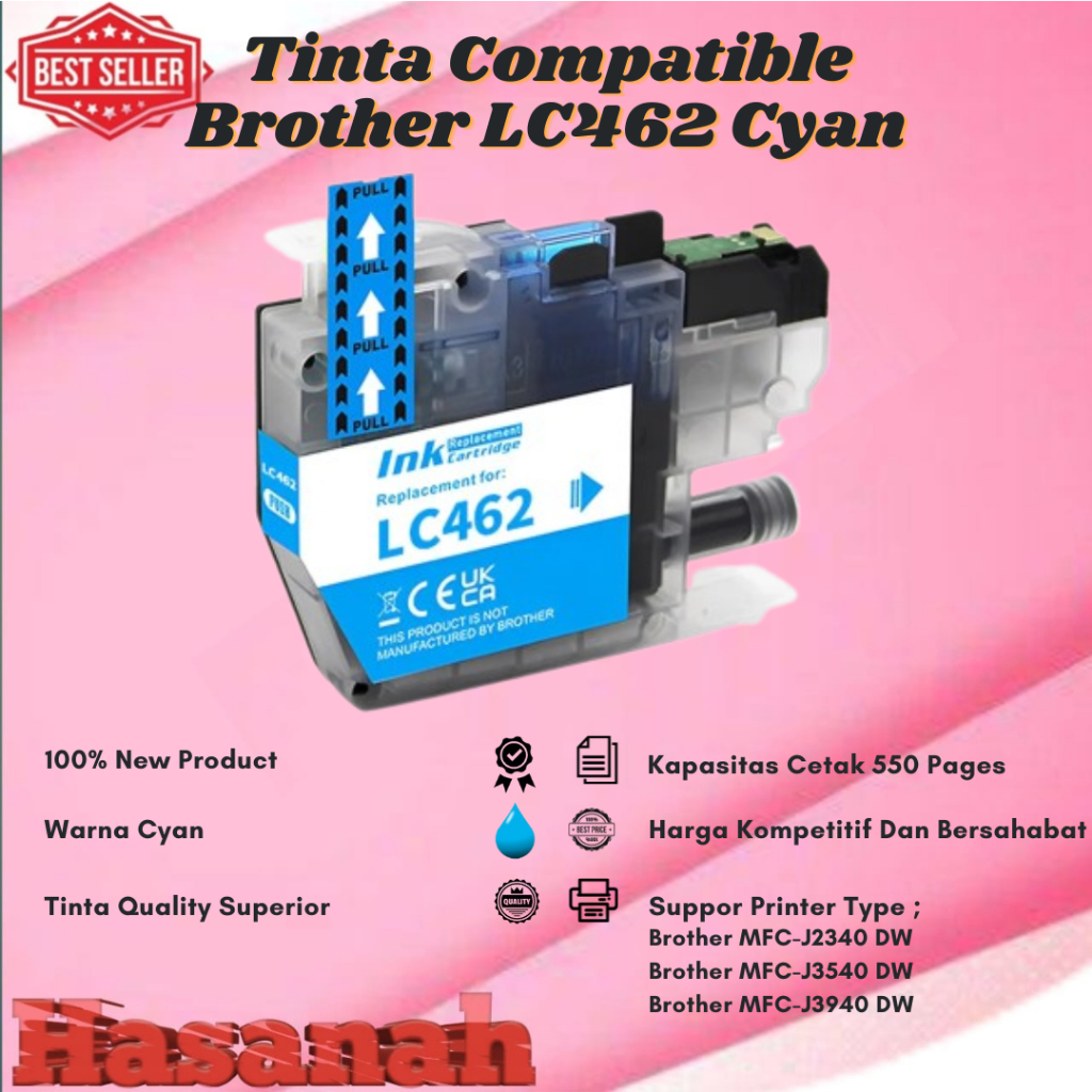 Tinta Catridge Compatible Brother LC462 Cyan For Brother MFC-J2340 DW Brother, MFC-J3540 DW, Brother