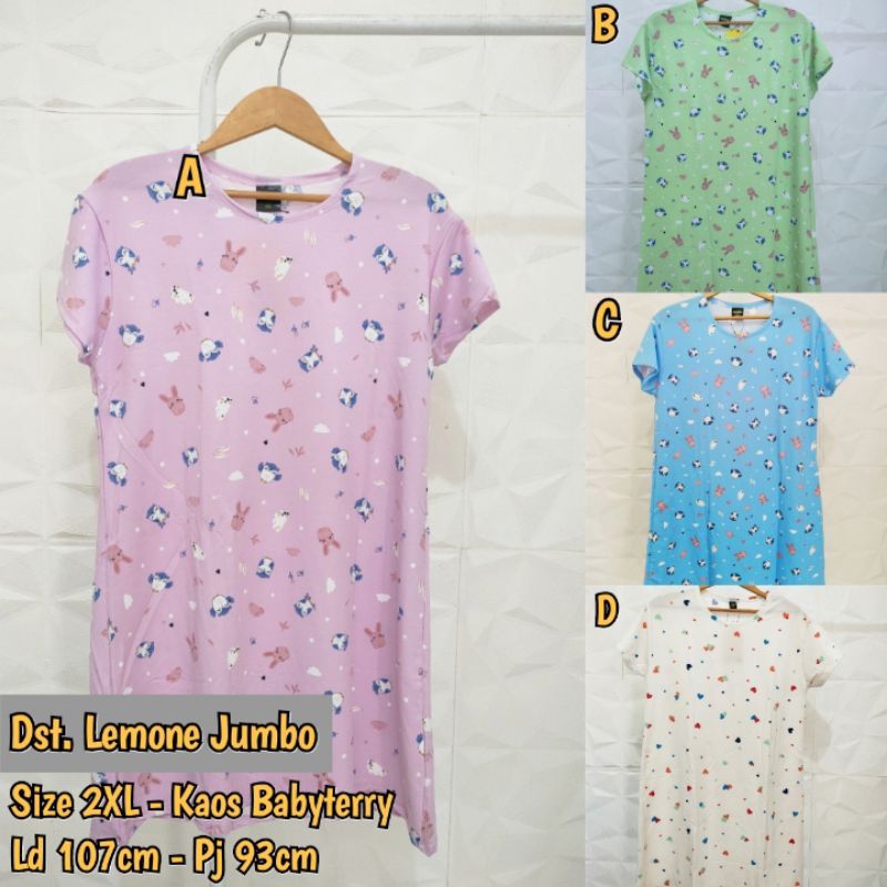 Daster Lemone Spandex Motif Jumbo / Dress Kaos Midi Casual XxL