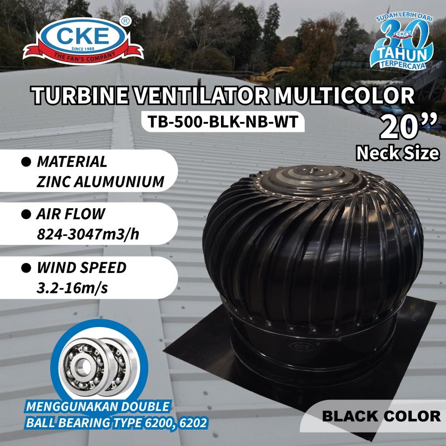 Turbin Ventilator Multicolor 20 Inch Black Color TB-500-BLK-NB-WT Ventilasi Atap Rumah Gedung Pabrik