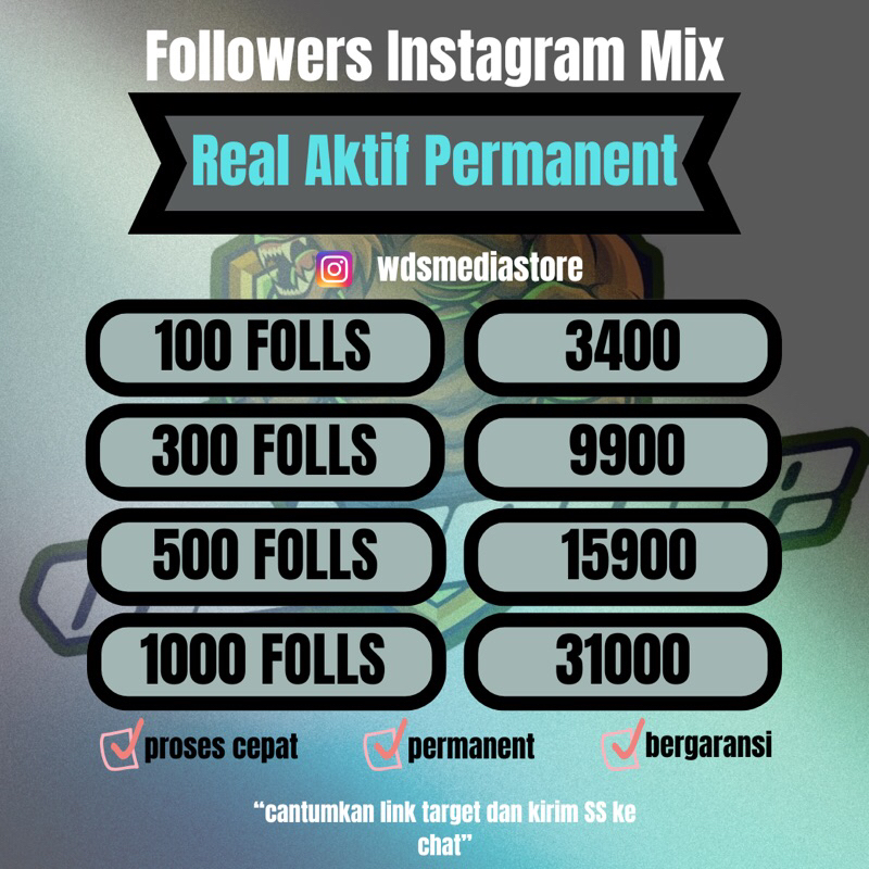 FOLLOWERS FOLLS INSTAGRAM IG MIX REAL AKTIF PERMANENT GARANSI