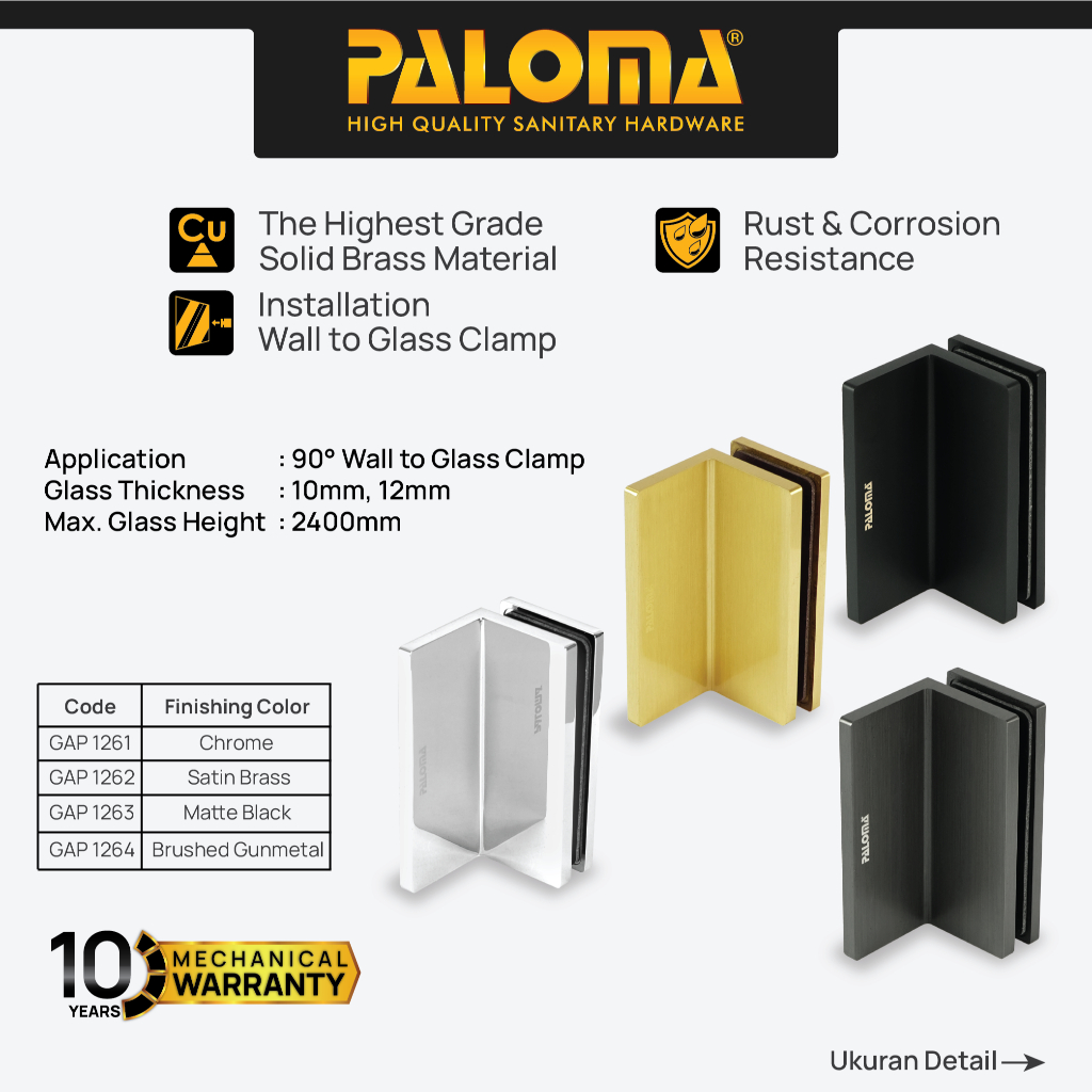 PALOMA Glass Clip Kaca Klip Klem Jepit Penjepit Partisi Kaca ke Dinding Tembok Glass to Wall GC GW 9