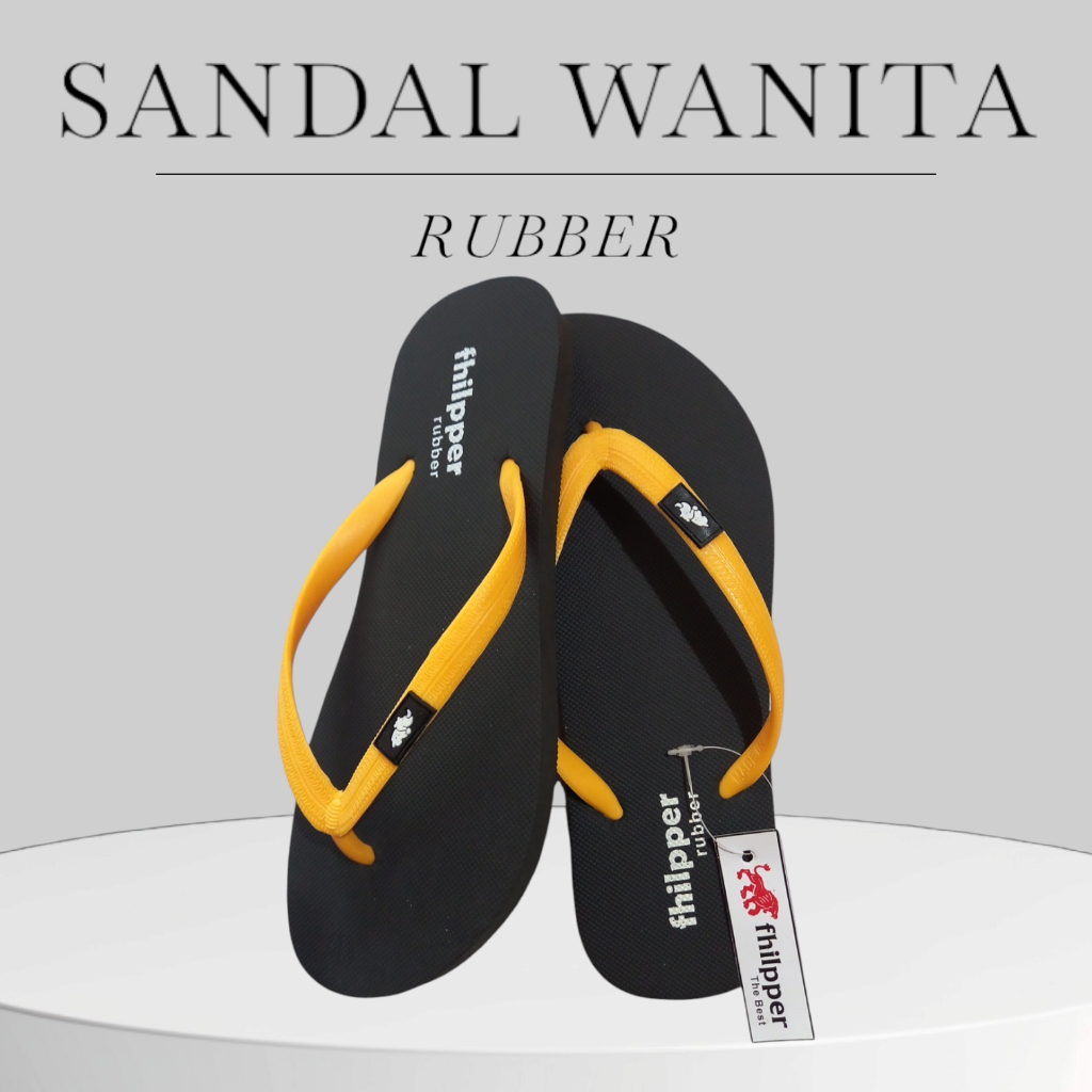 Sandal Wanita Jepit Karet Original Flip Flop - Kuning Hitam