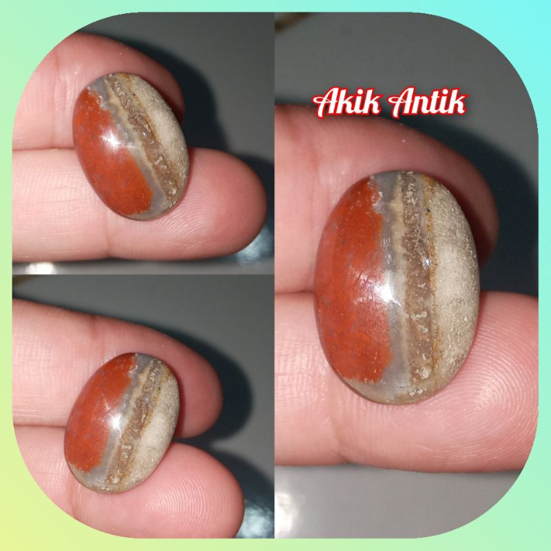 Batu cincin permata akik merah putih agate natural