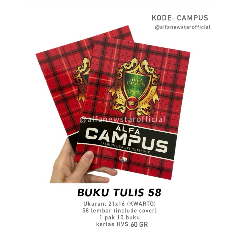 

Buku Tulis 58 Lembar Alfa Premium motif campus