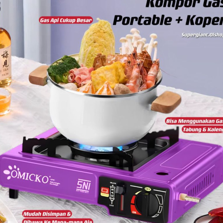 Paling Diminati OMICKO Kompor Gas Portabel 1 Tungku Kompor Portabel Gas 2 in 1 Kompor