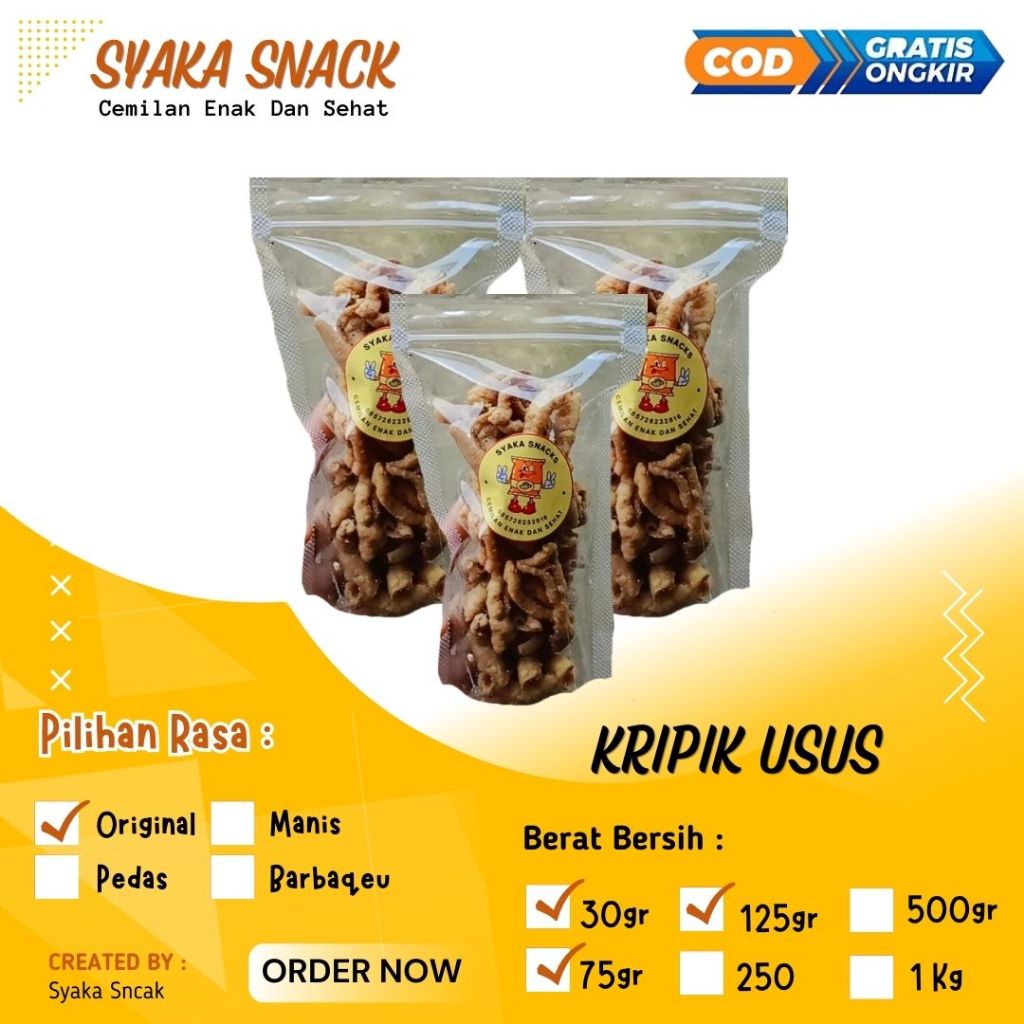 

Cemilan Keripik Usus Crispy Gurih Renyah - Kemasan Kecil