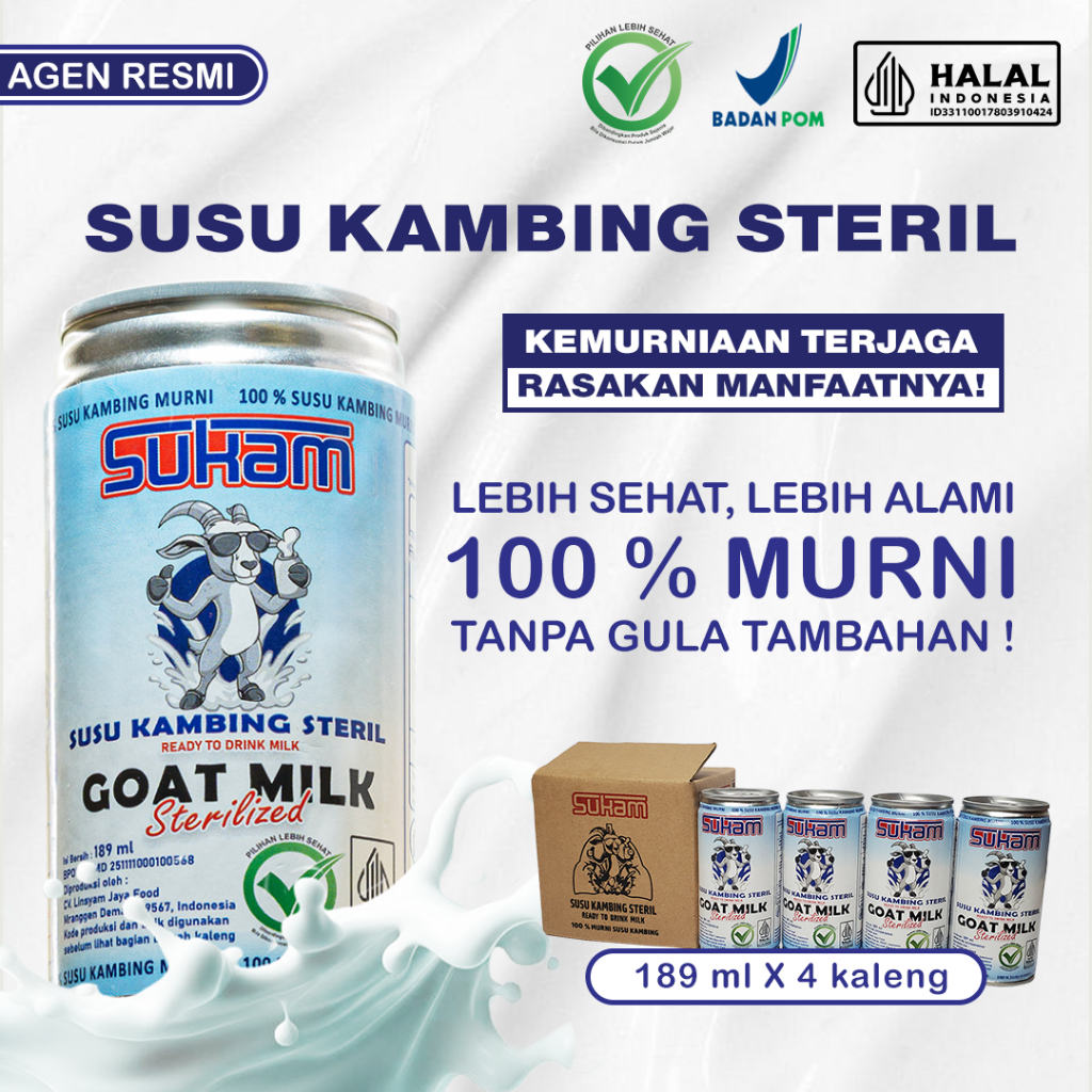 

Sukam - Susu Kambing Steril 100% Susu Murni Tanpa Gula Tambahan ( 189 ml X 4 kaleng )