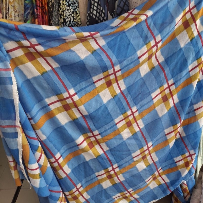 kain katun silky premium motif kotak / kain katun motif kotak