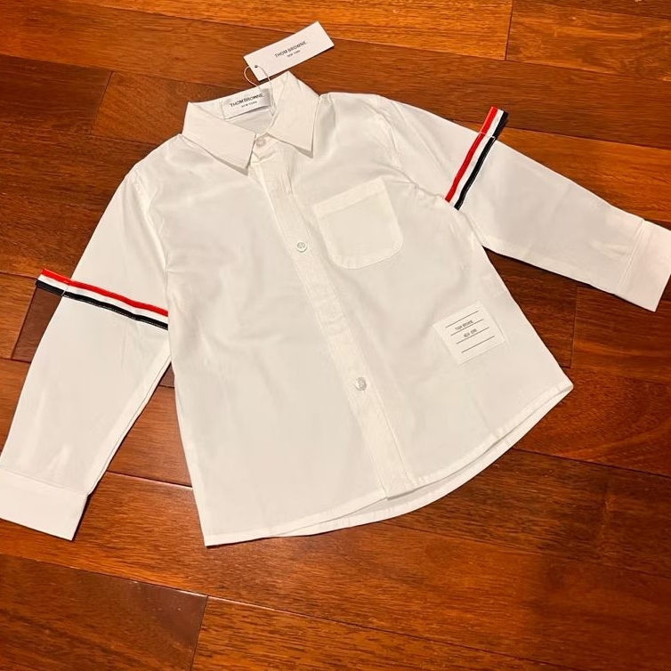 Kemeja Thom browne white LS both arm stripes baju anak laki