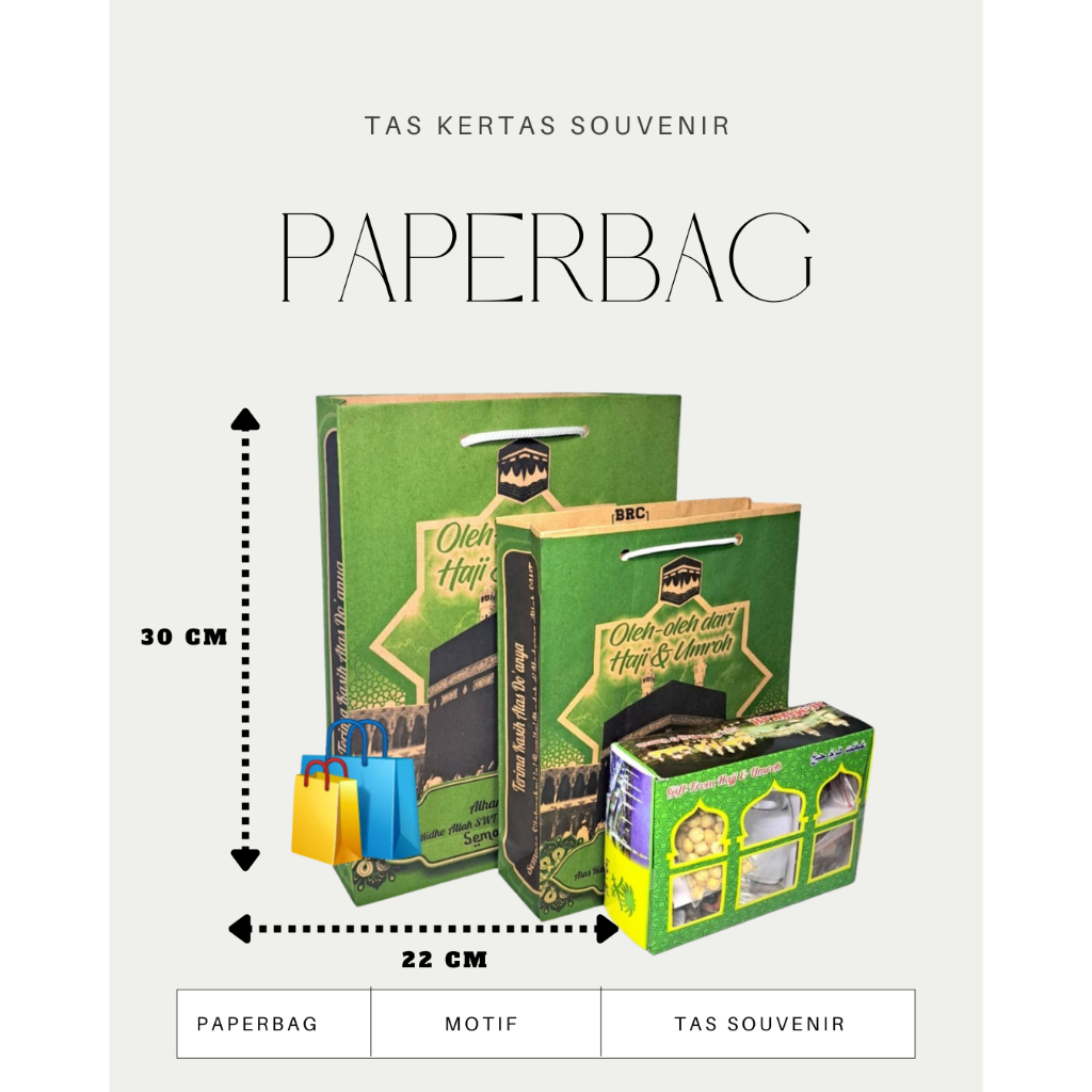 

Paper Bag Souvenir Oleh-Oleh Haji dan Umroh Ukuran 22 x 30 x 5 - Motif Haji dan Umroh