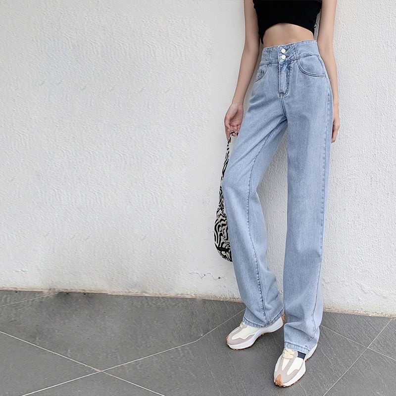 Jeans Berpinggang Tinggi Wanita Celana Kaki Lebar Longgar Baru Yang Longgar 003