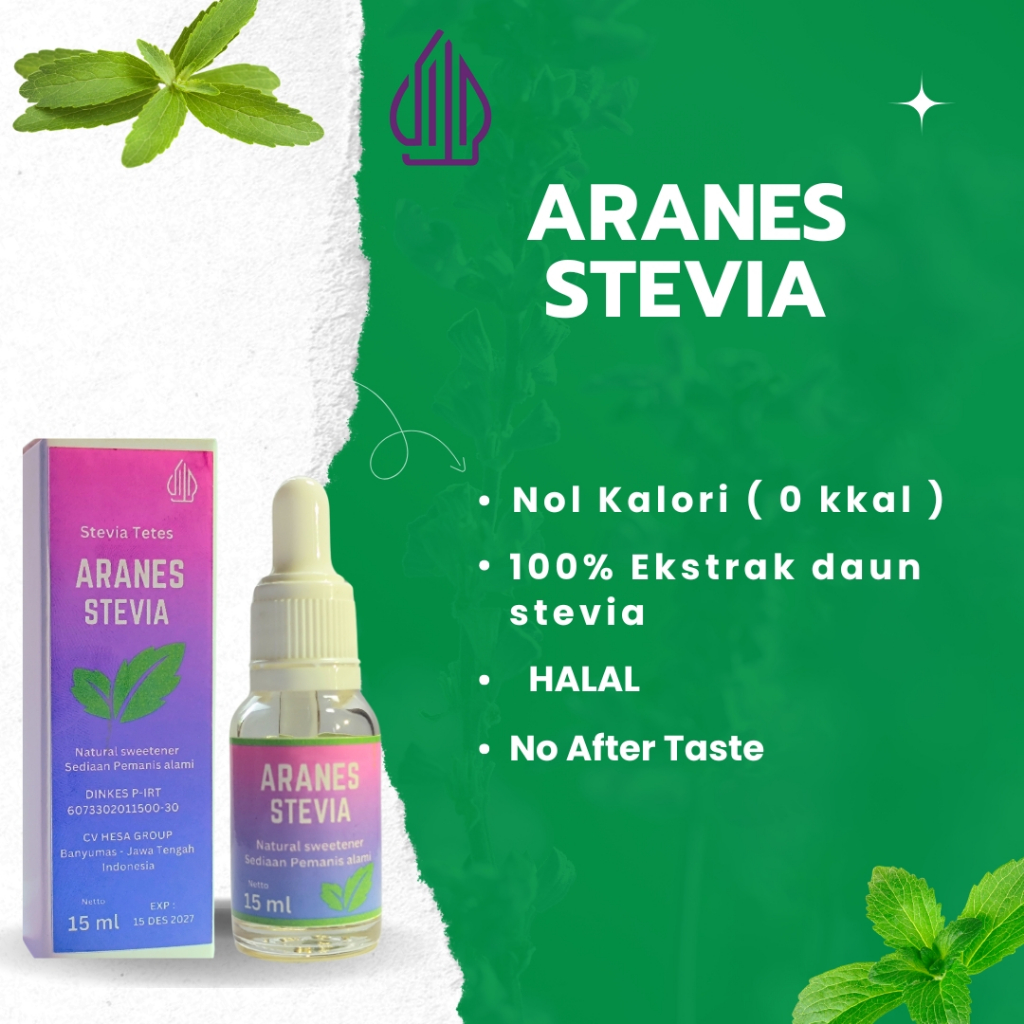 

Pemanis Alami Aranes Stevia Pengganti Gula Cair Tetes Stevia Sweetener 0 Kalori 0 Gula 5 Dan 15 ML