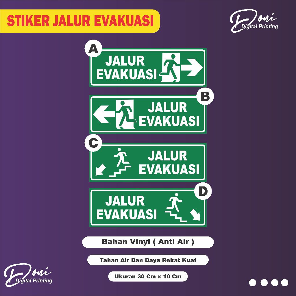 

Stiker Jalur Evakuasi Bahan Vinyl (Anti Air) / Stiker Jalur Evakuasi / Jalur Evakuasi