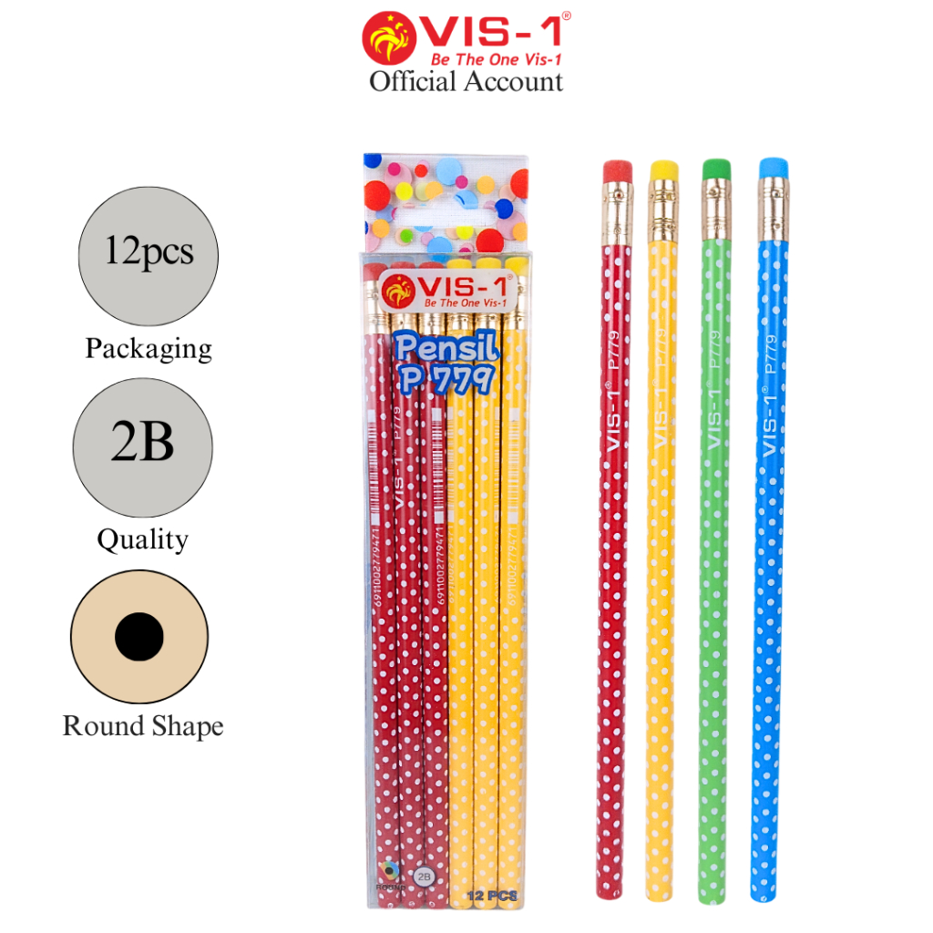 

VIS-1 - Pensil 2B Polkadot P-779 / Petelot / Pencil / 2B Pencil / Pensil 2B / 12pcs