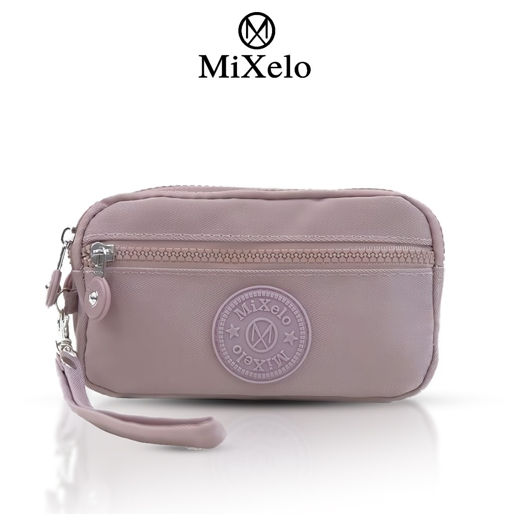 Mixelo dompet kartu koin 3 resleting nylon waterproof pouch multifungsi terlaris