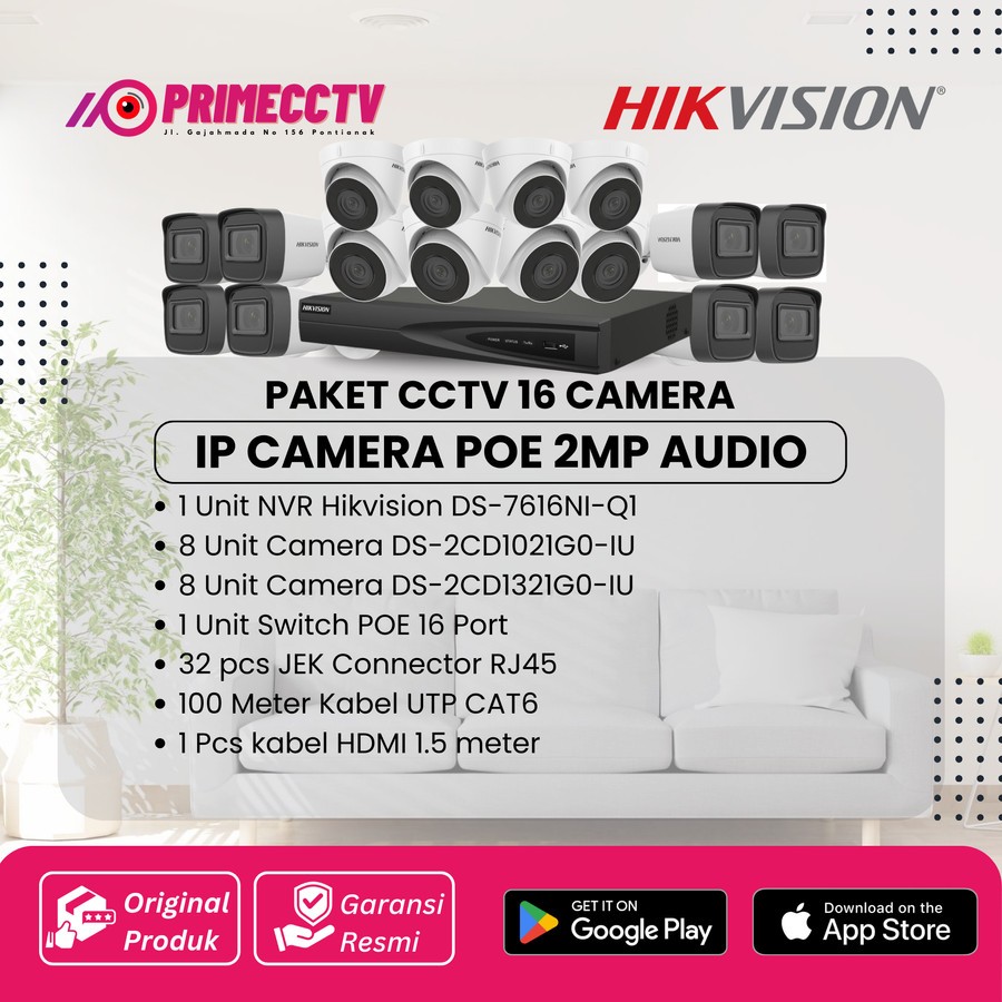 PAKET 16 IP CAMERA HIKVISION 2MP COLORVU AUDIO IP CAMERA POE