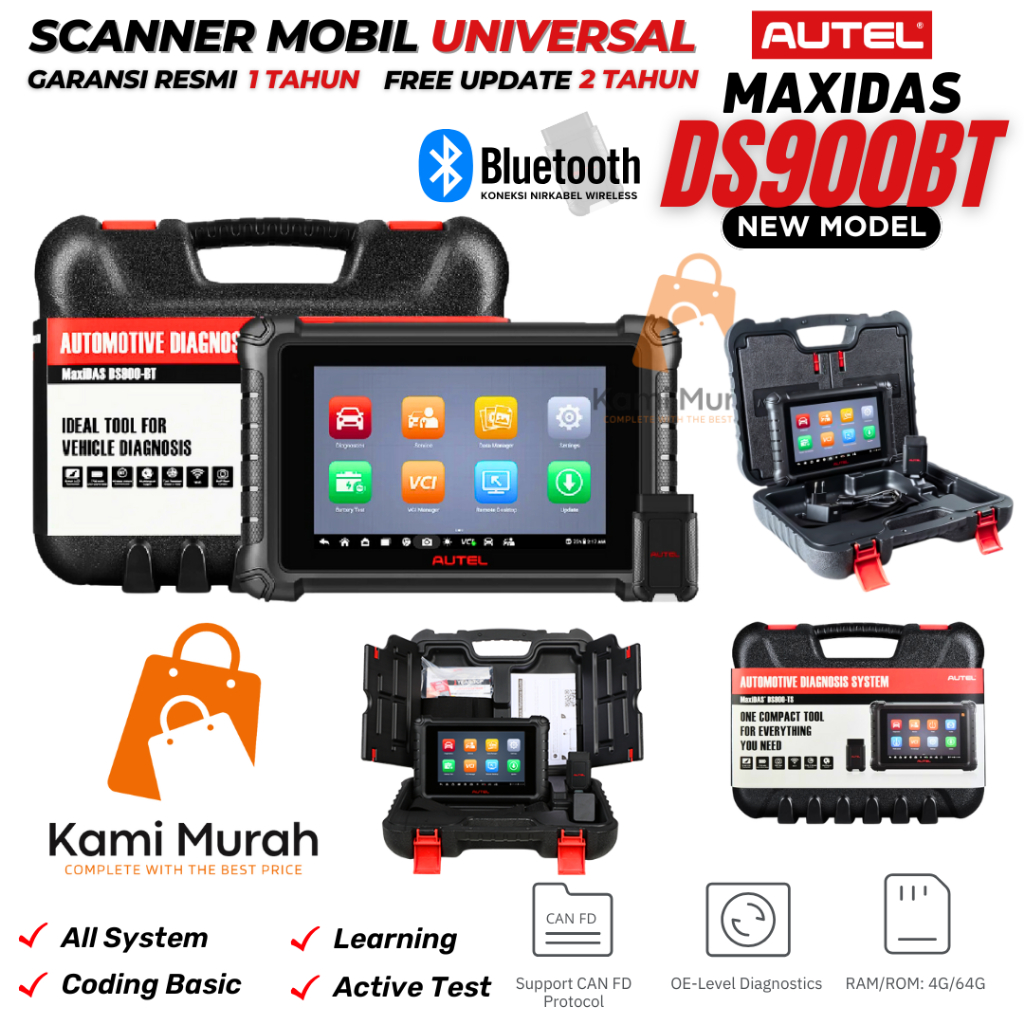 AUTEL MaxiDAS DS900BT Terbaru Scanner Mobil universal dengan VCI Bluetooth