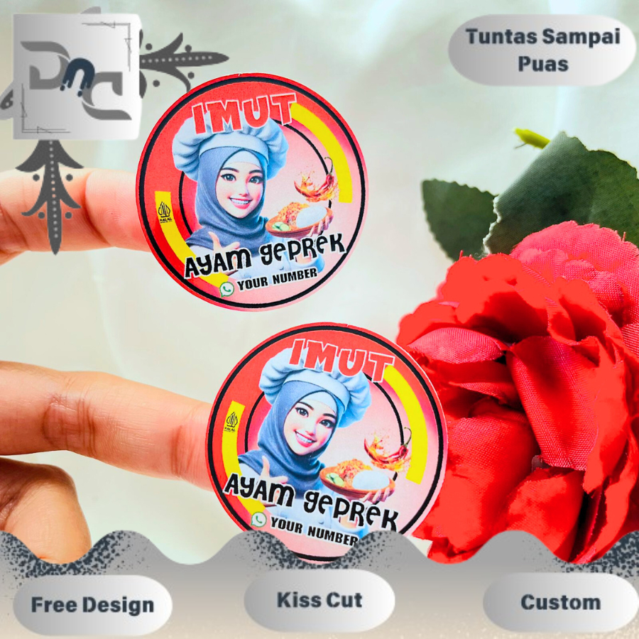 

2-4 Dnd Cetak Stiker Makanan Ayam Geprek Goreng Bulat Chromo Sticker Label Box Kardus U.Kecil Custom