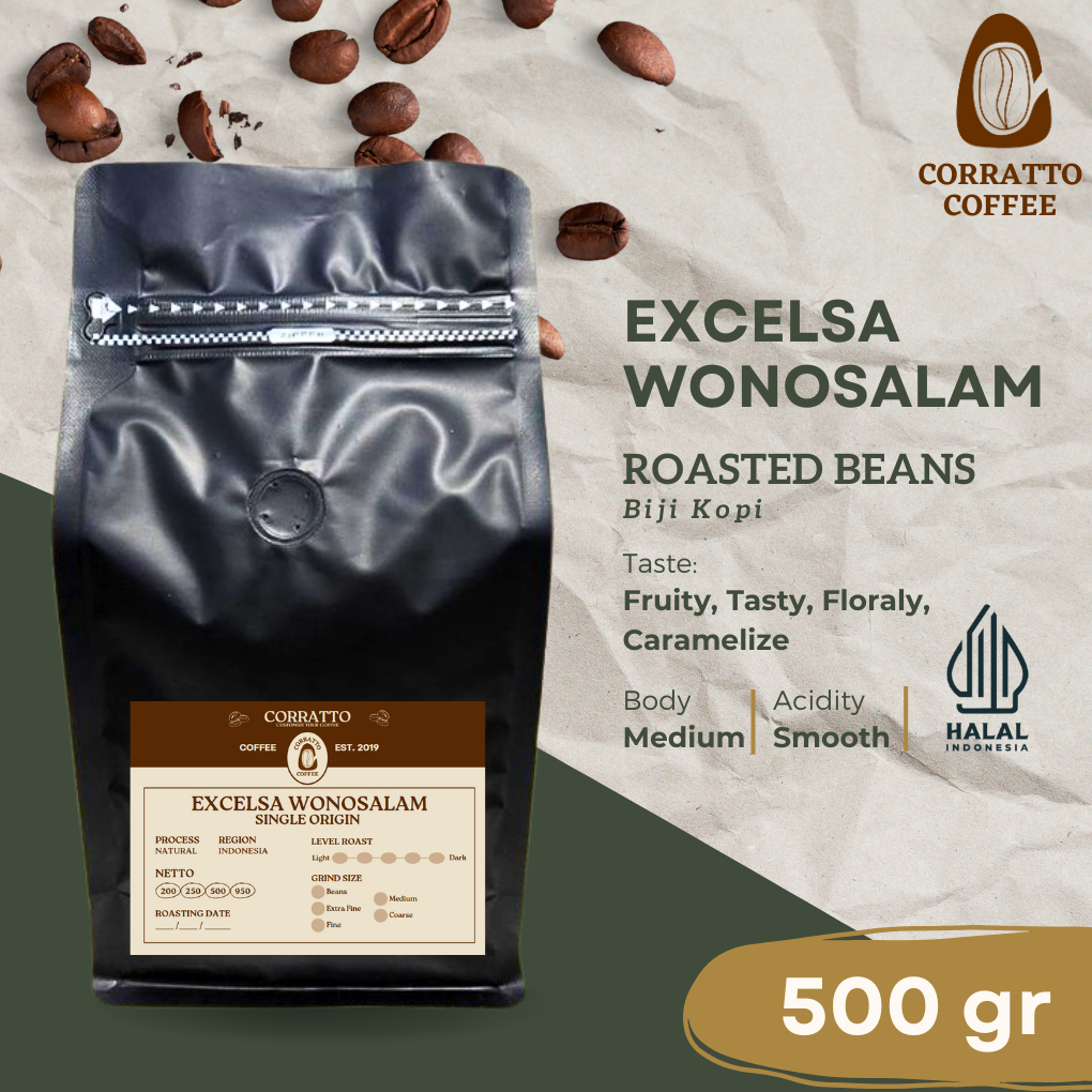 

Biji Kopi Excelsa Wonosalam 500 gram Corratto Coffee