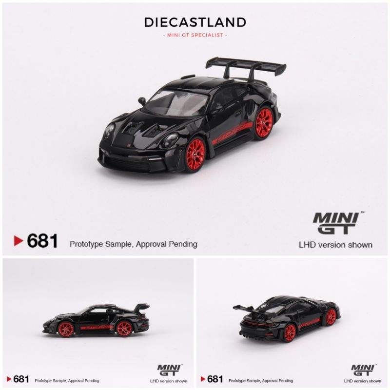 Mini GT #681 Porsche 911 (992) GT3 RS Black with Pyro Red MGT00681 MiniGT MGT Diecast Miniature Car 