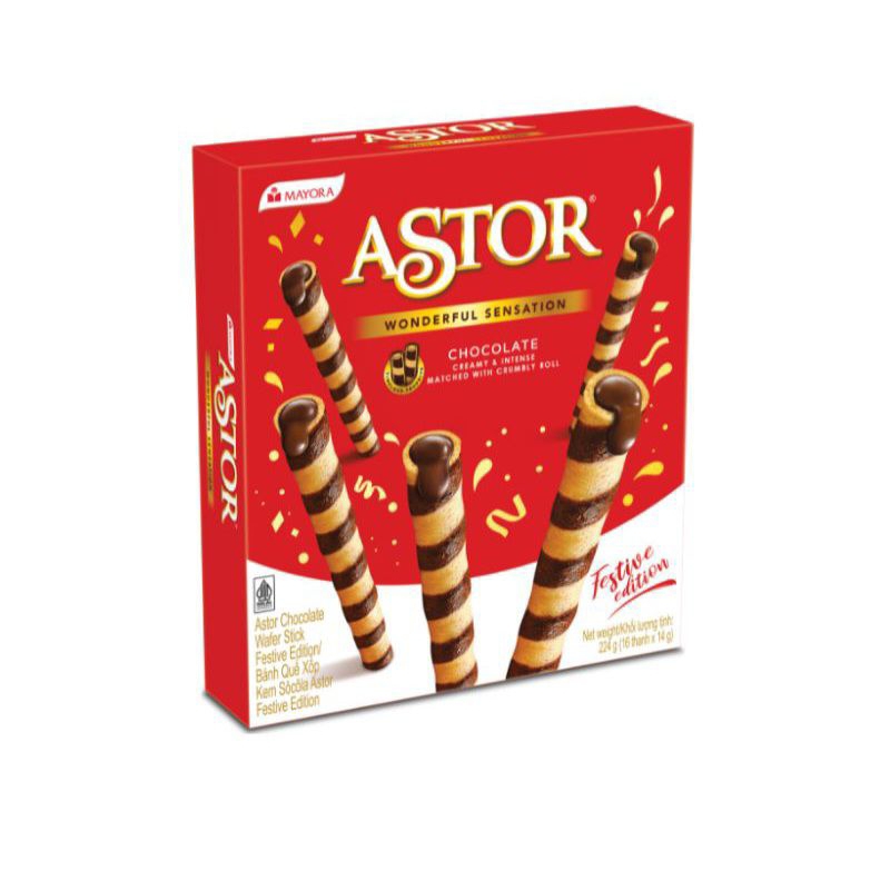 

Astor Wafer Stick Festive Box 224Gram (16Pcs Single Pack @14Gram)