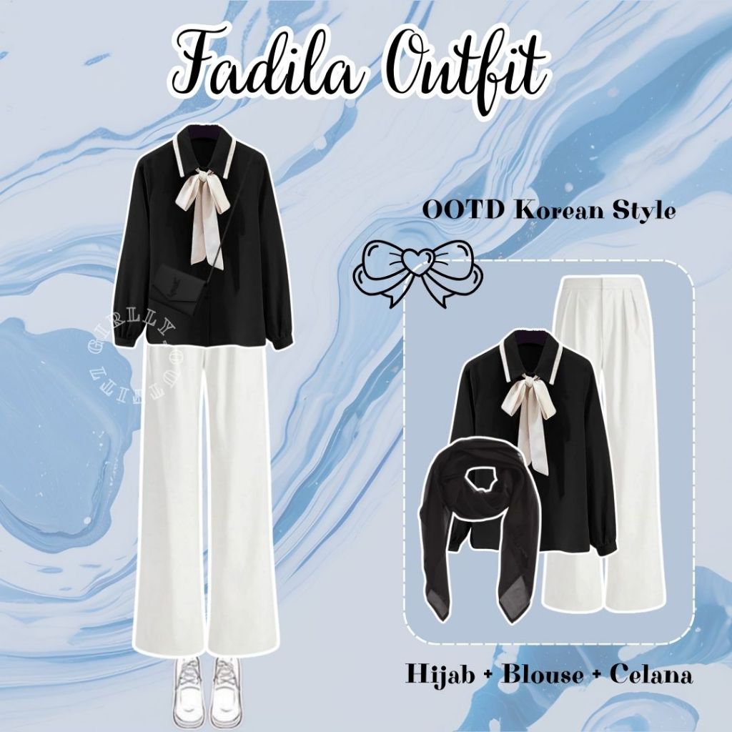 Fadila Outfit 3in1 ( Hijab + Blouse + Celana ) OOTD Korean Style