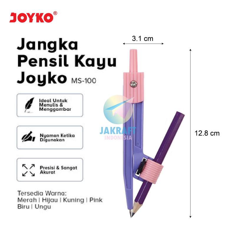 

(1 Set) Jangka Math Set Pensil Kayu Asli JOYKO MS-100 Wooden Pencil Study Compass Universal Holder