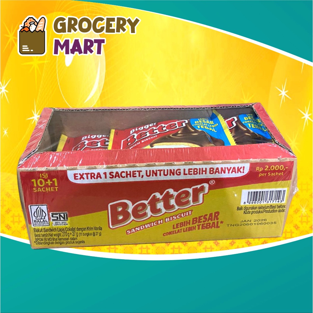 

(PACK) BETTER Sandwich Biscuit Lapis Cokelat Krim Vanilla 270gr