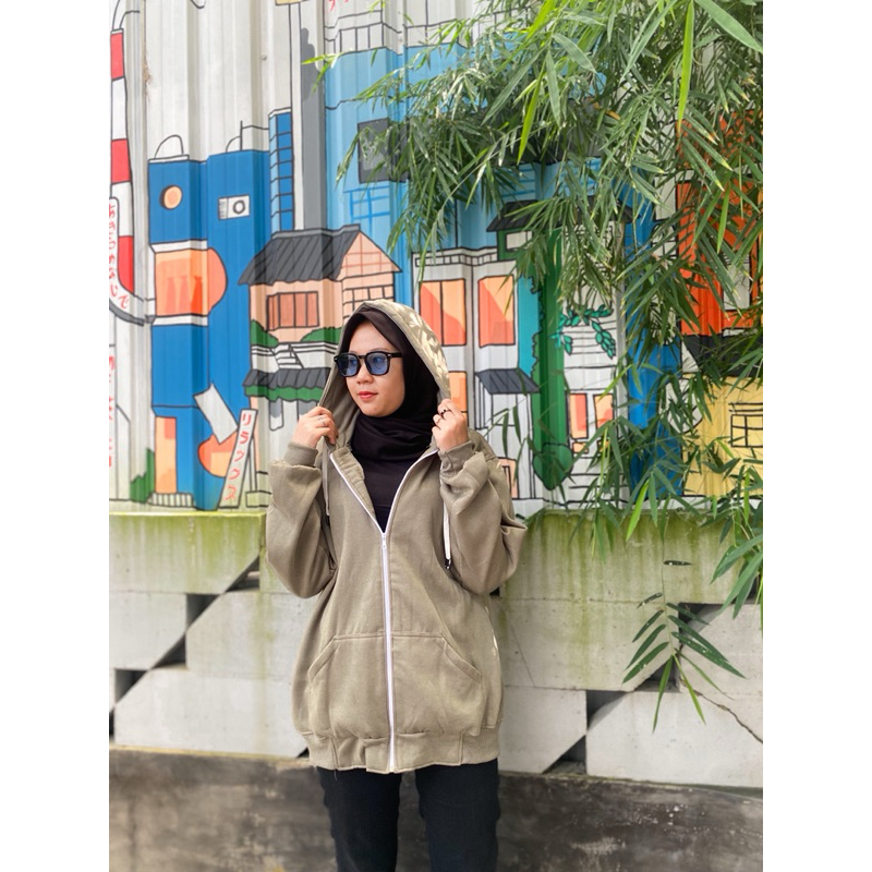 Jaket Zipper Hoodie Olive