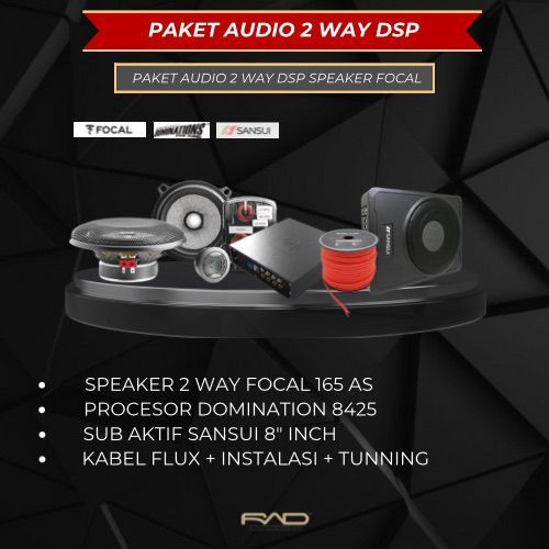Paket Audio Mobil 2 Way DSP Focal 165AS – Speaker Premium + Sub Sansui 8” + Processor Domination 842