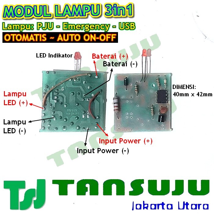TSJ051 Modul 3in1 Otomatis On-Off - Modul Lampu Emergency, Lampu USB, Lampu Mini PJU