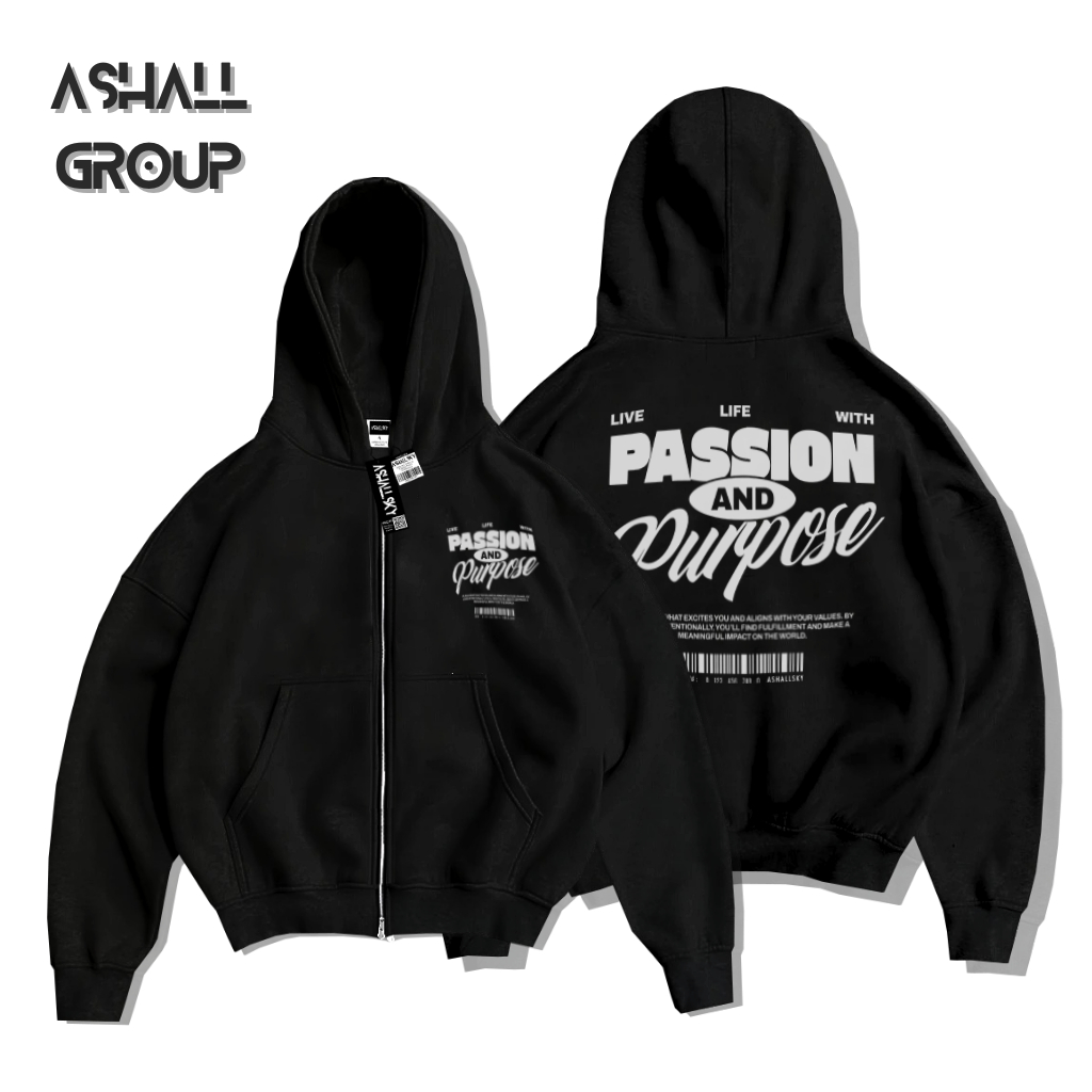 Hoodie Zipper Terbaru Boxy Pria Wanita Purpose Warna Hitam Boxy Zipper