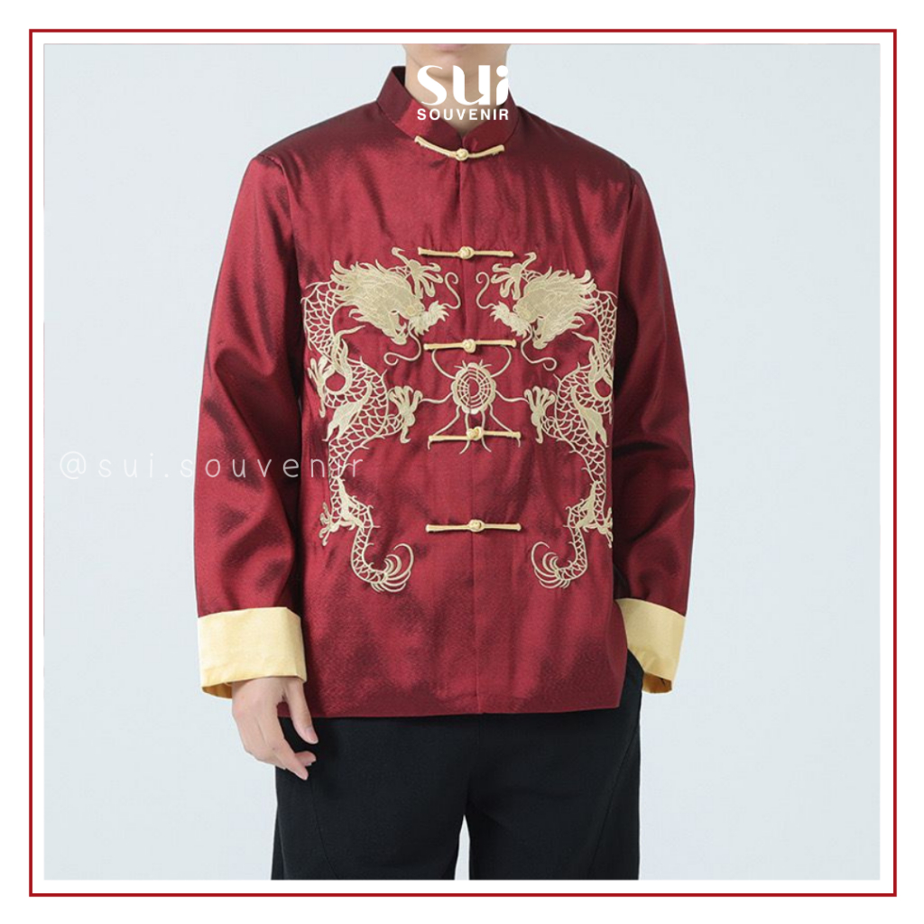 SUI SOUVENIR | CHEONGSAM PRIA ATASAN PREMIUM BORDIR NAGA SANGJIT / TEAPAI