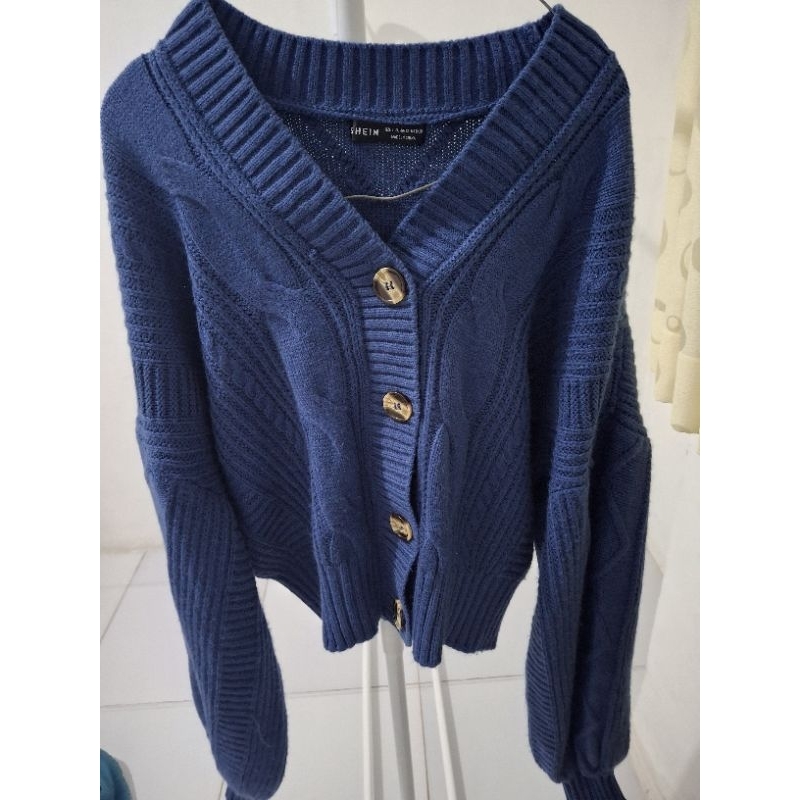 006 cardigan rajut kancing depan warna biru