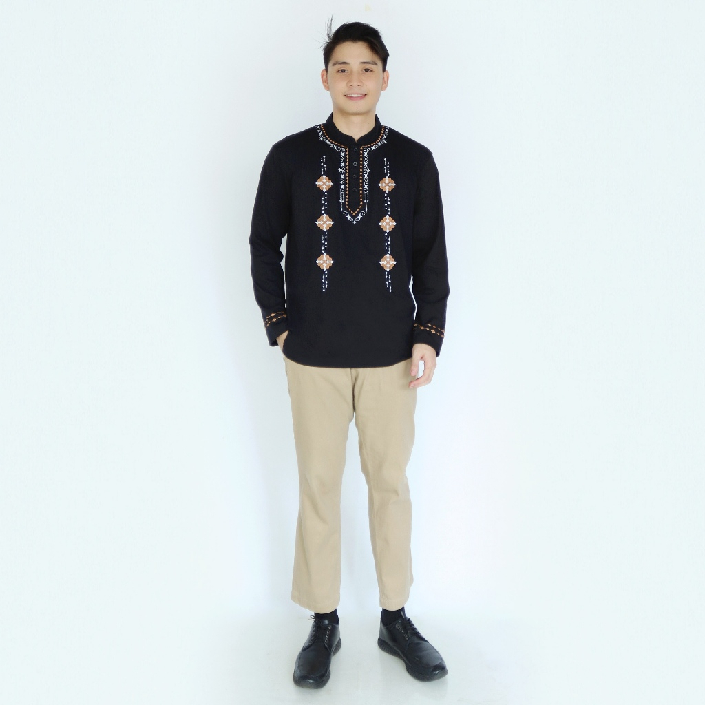 Kaospolos - Kaos Katun Baju Muslim Kerah Shanghai Lengan Panjang Pria - Atasan Koko Dewasa