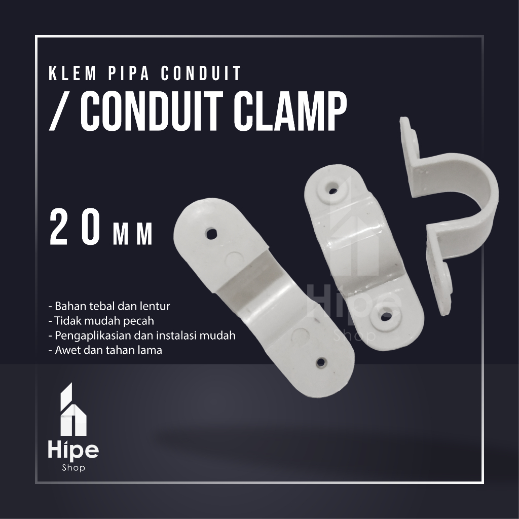 Klem pipa conduit 20mm / Clamp pipa PVC instalasi pipa listrik conduit Putih