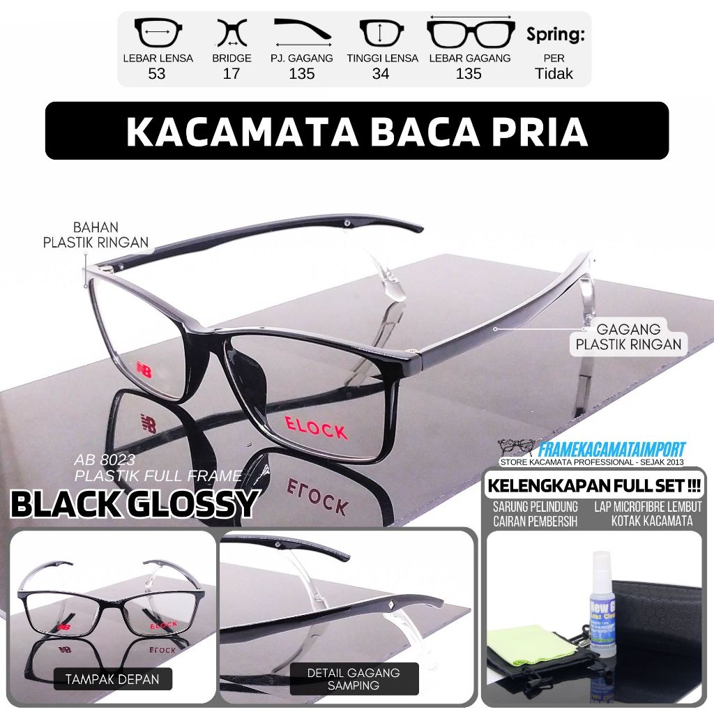Frame Kacamata Baca Pria Plastik Gagang E-Lock Anti Melorot Kualitas Optik