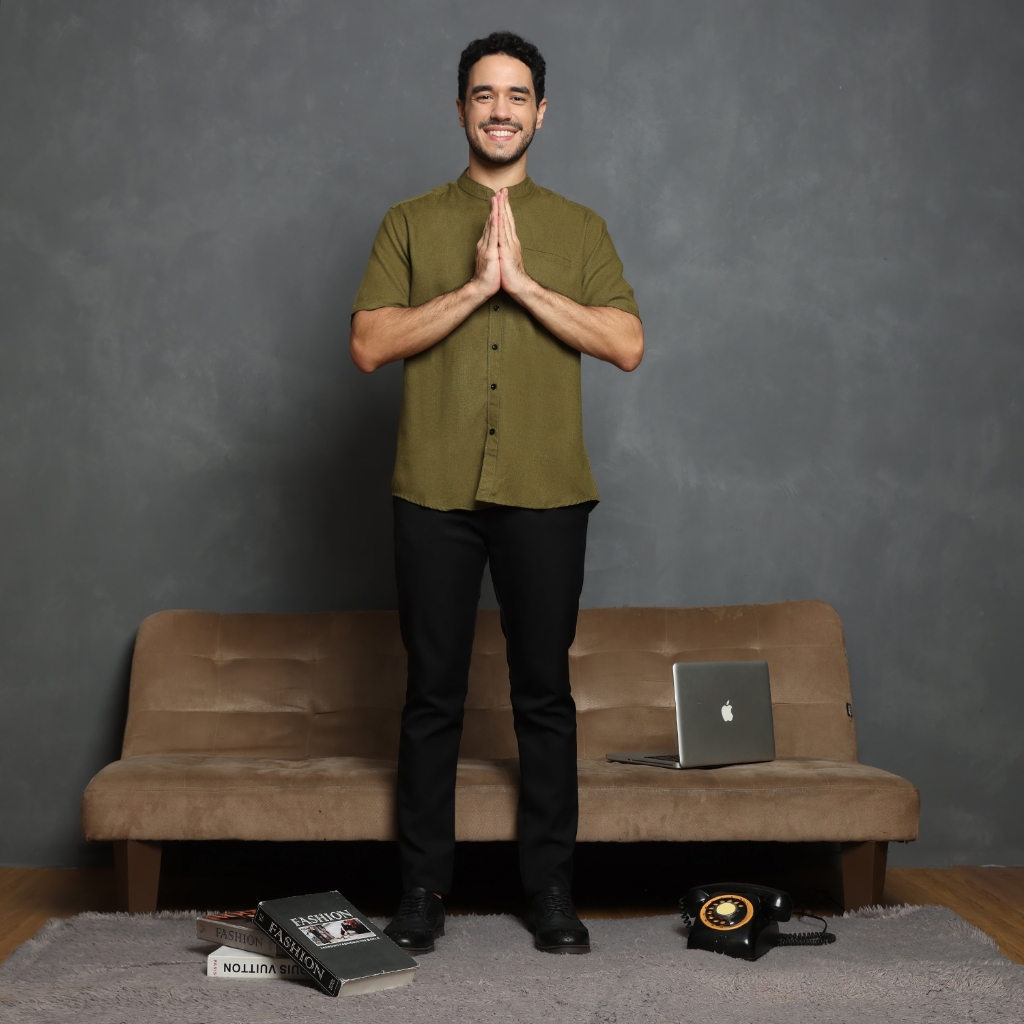 KUPNAD Koko Pria Premium Kemeja Koko lebaran Kerah Shanghai - Koko Ramadan Series - Olive