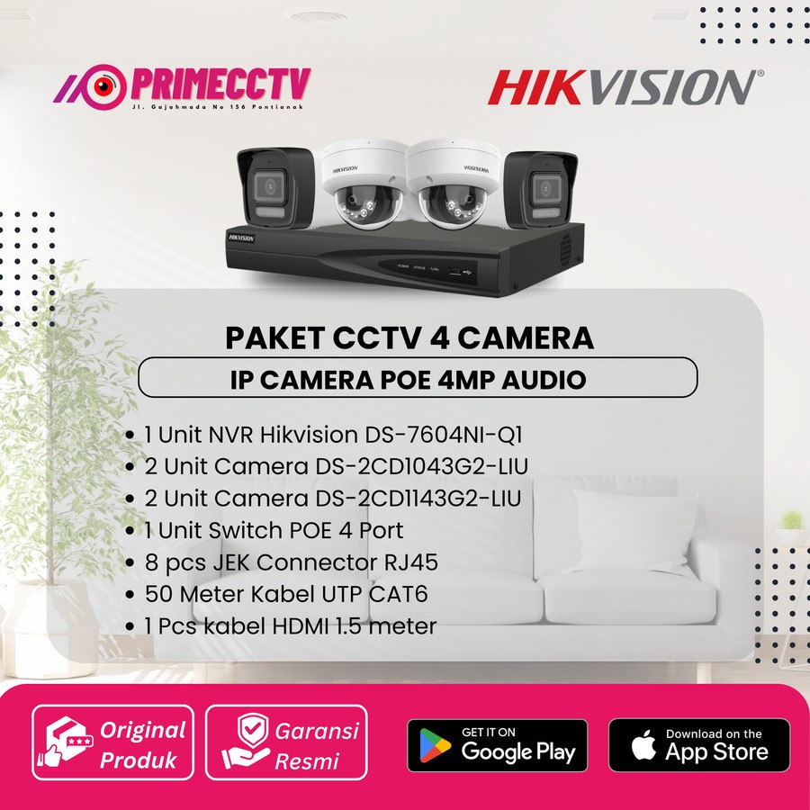 PAKET 4 IP CAMERA HIKVISION 4MP AUDIO