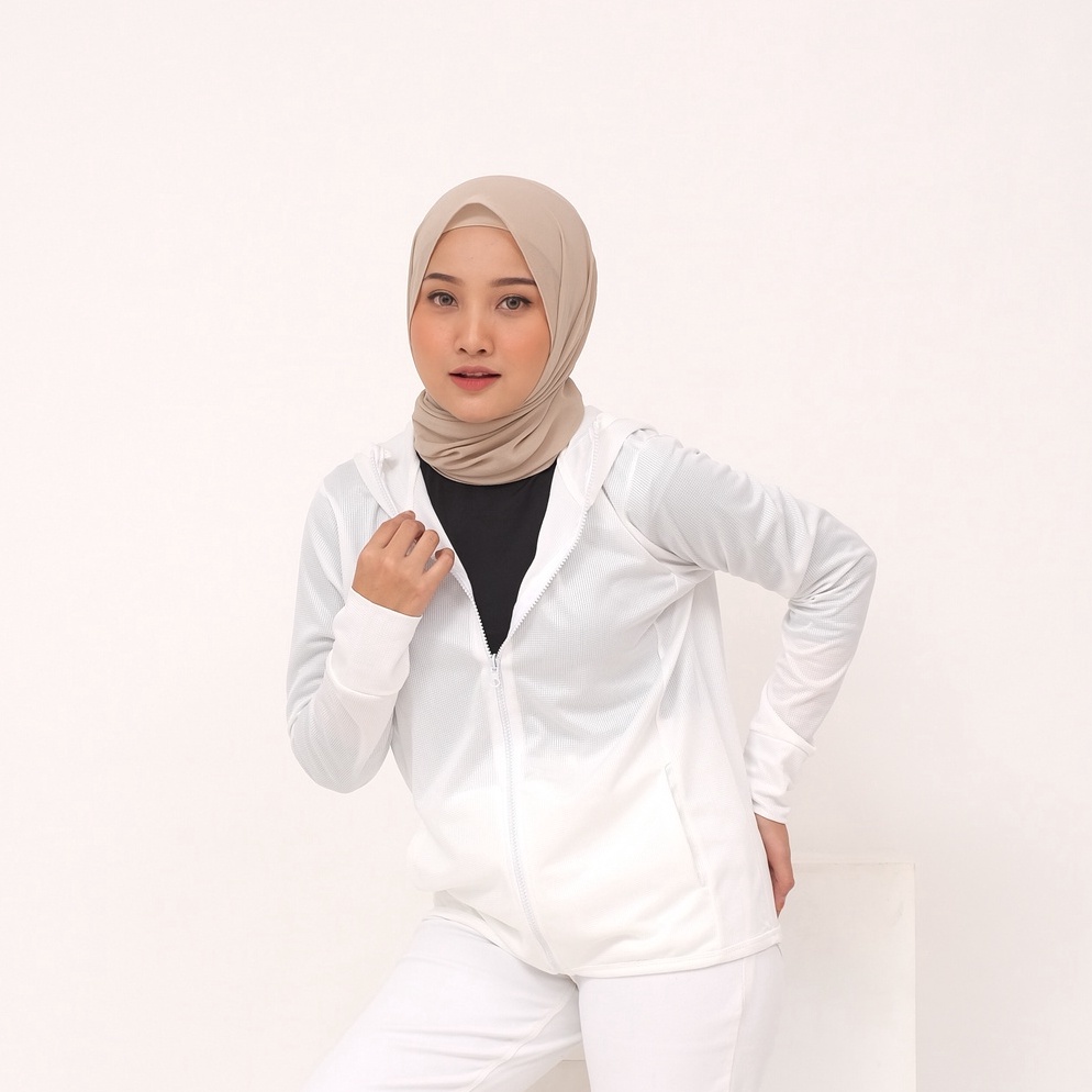 Modern IEDEMODE Jaket Olahraga Running Fitness Wanita Outer Sport Breath Technology Polos Putih