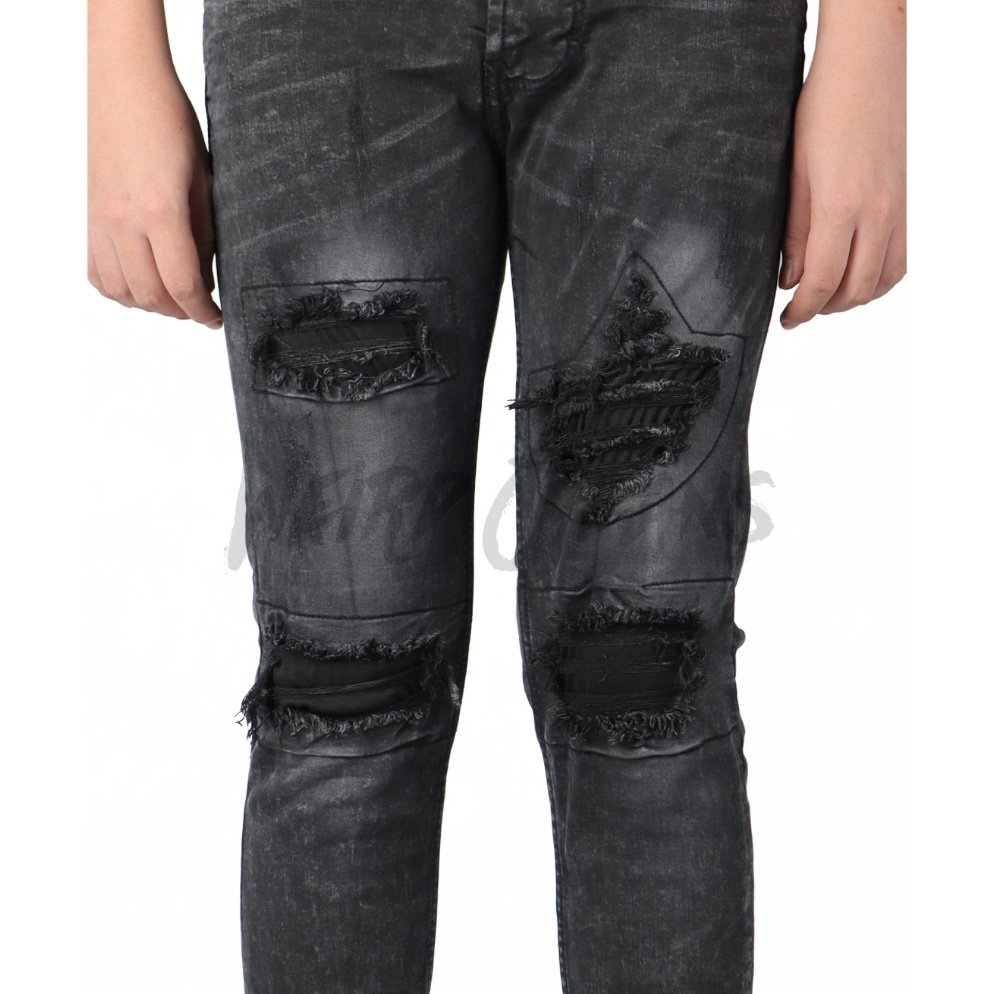 Paling Sesuai Weird Jeans  Austin Black  Celana Jeans Panjang Pria Slimfit Ripped Sobek Tambal