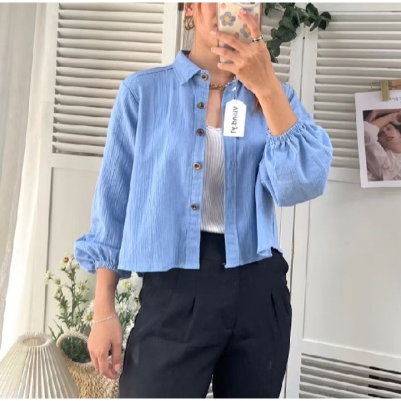 blouse'crop'wanita//kemeja'crop'wanita//kemeja'crop'lengan'panjang//kemeja'wanita'terbaru.