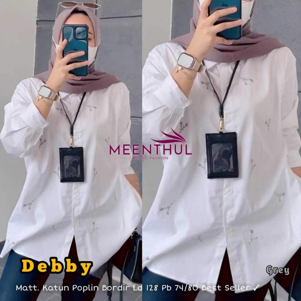 Meentul Kemeja Blouse Atasan Putih Jumbo Oversize Katun poplin Import Motif Bordir Bunga Halus Adem