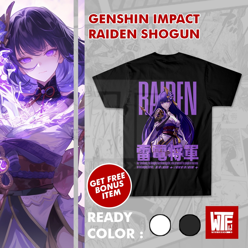 WTF.ID - Raiden Shogun - Genshin Impact - Kaos Anime - T-Shirt Jepang - Streetwear Wibu