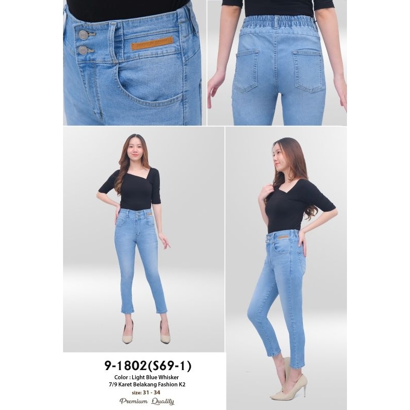 JEANS 7/9 PENCIL WANITA PINGGANG KARET BELAKANG