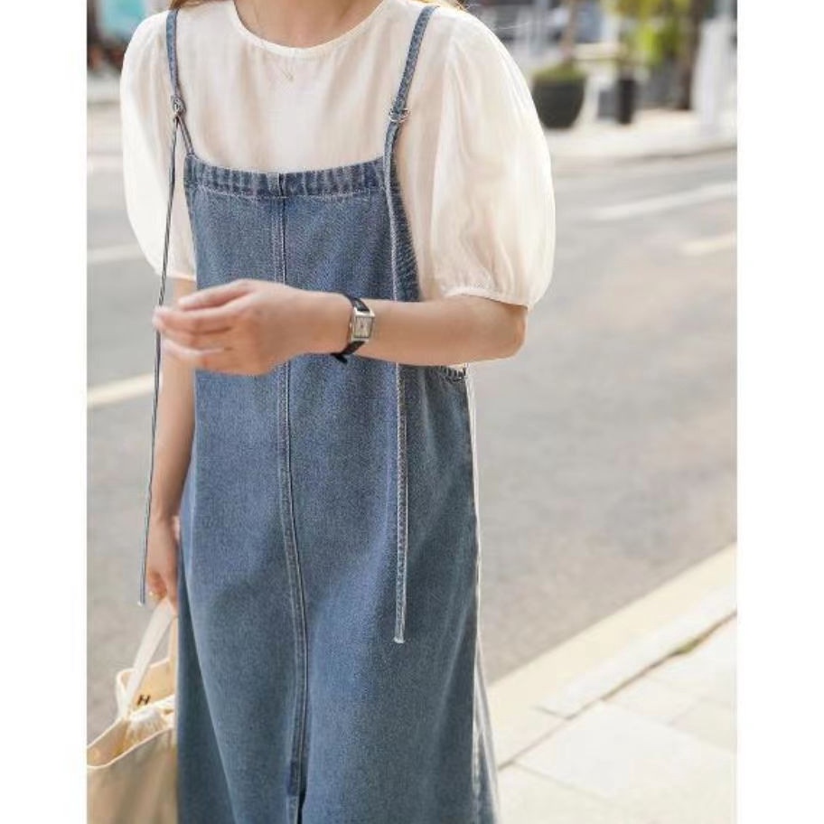 Terbaik Monica baju kondangan wanita kekinian overall dress jeans jumbo midi dress denim rok belah s