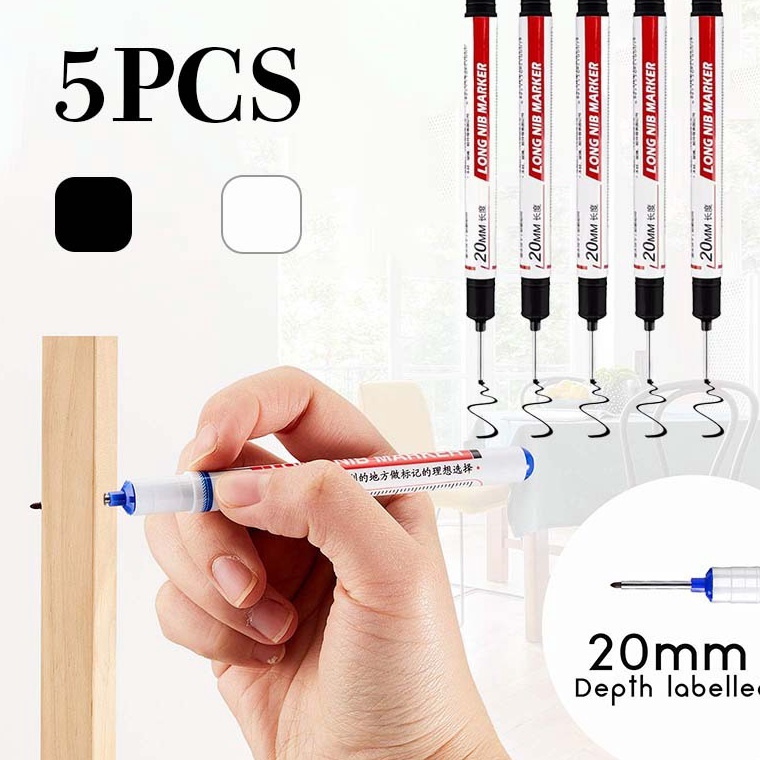 

Garansi Aman 5pcs Long Head Marker Tulisan Serbaguna Tukang Bangunan Lubang Dalam Spidol Berminyak Tahan Air Cepat 2mm
